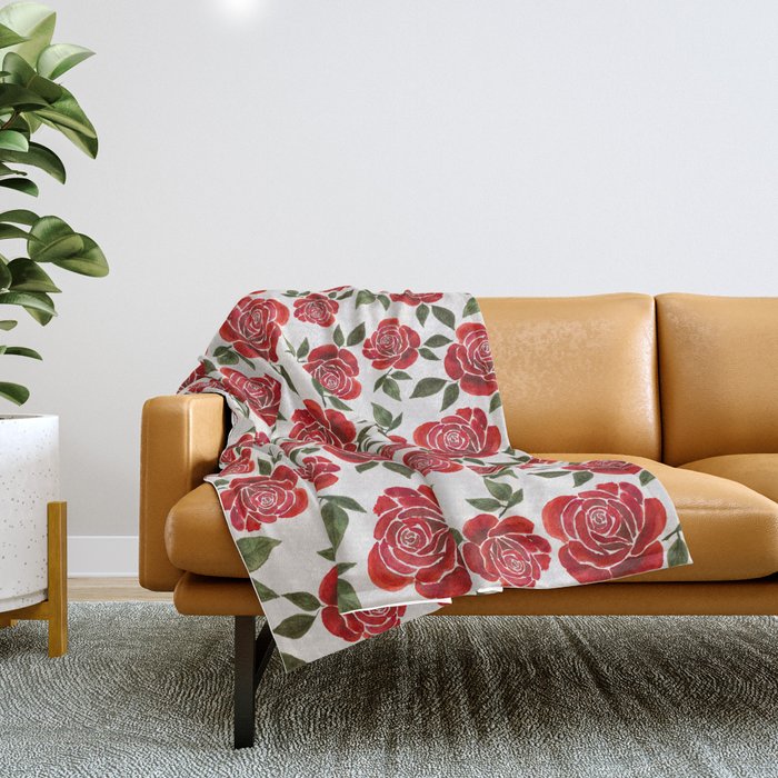 Rose Watercolor Pattern Throw Blanket Gallery Image 1