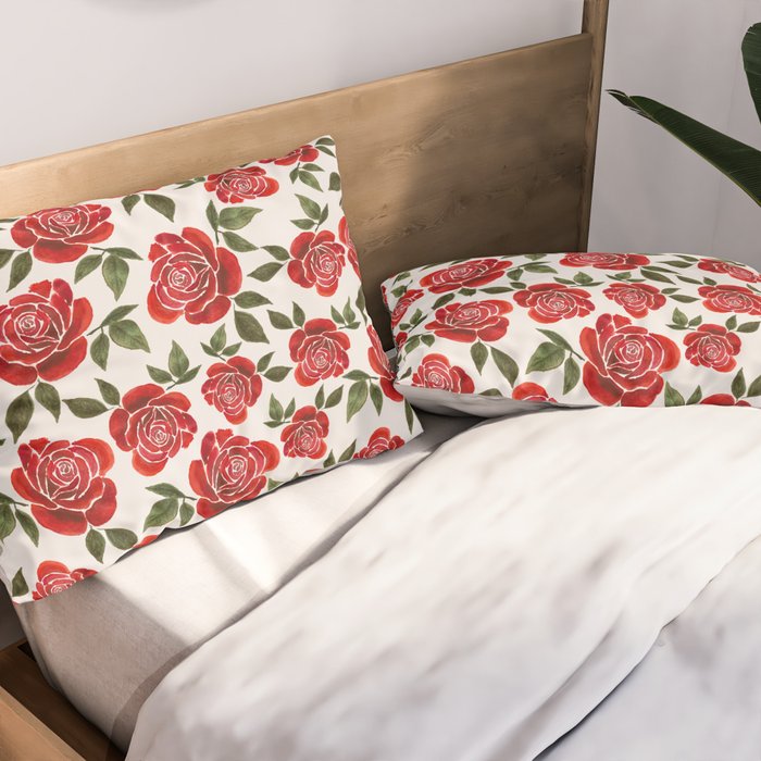 Rose Watercolor Pattern Pillow Sham Gallery Image 2