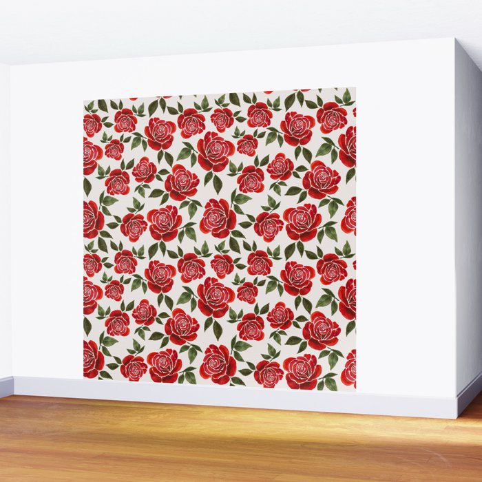 Rose Watercolor Pattern Wall Mural Gallery Image 2