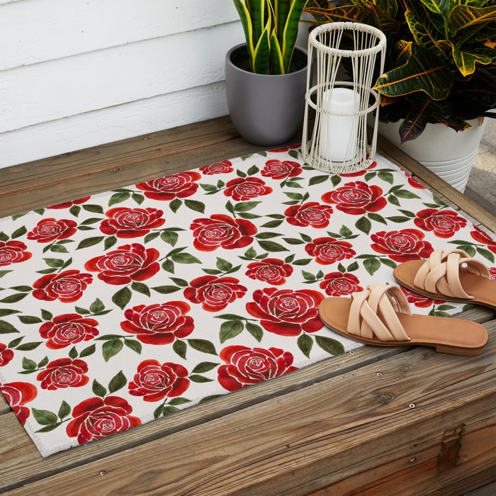 Rose Watercolor Pattern Outdoor Rug Gallery Image 2
