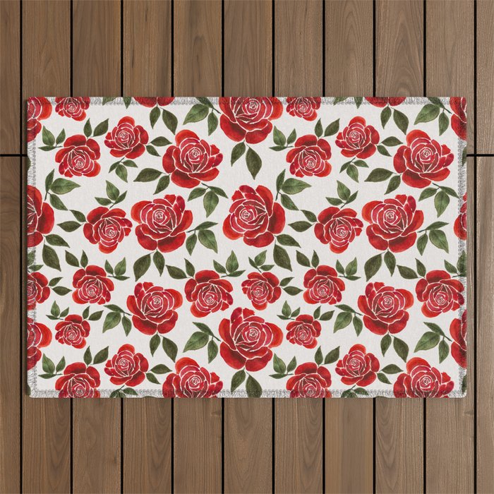Rose Watercolor Pattern Outdoor Rug Gallery Image 1
