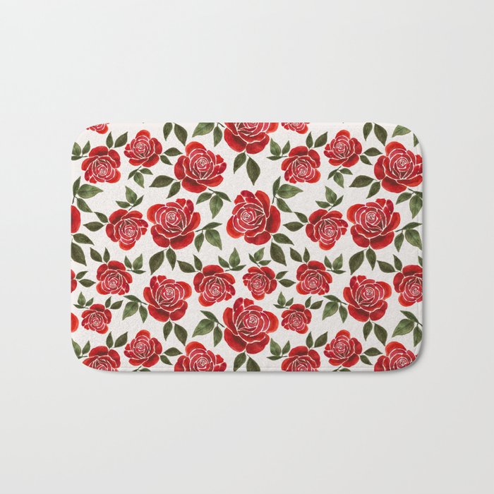 Rose Watercolor Pattern Bath Mat Gallery Image 1