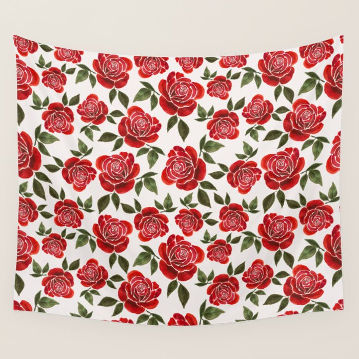 Rose Watercolor Pattern Wall Tapestry Gallery Image 1