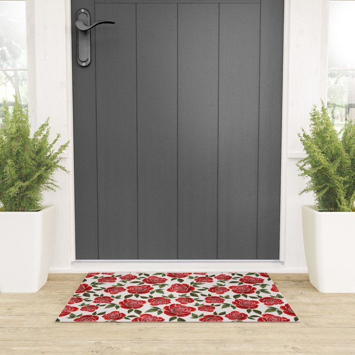 Rose Watercolor Pattern Welcome Mat Gallery Image 3