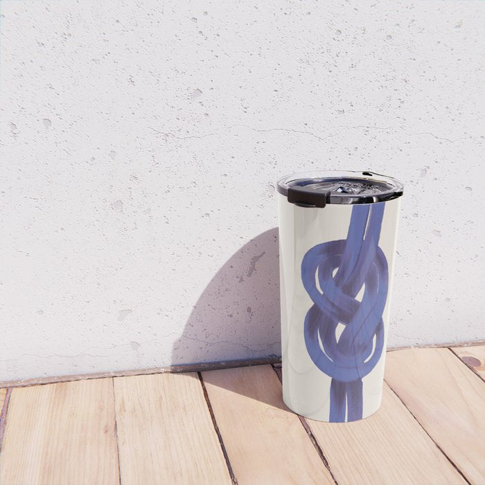 Minimalist Knot Art in Rich Blue Tones Elegant Abstract Illustration Travel Mug Gallery Image 4