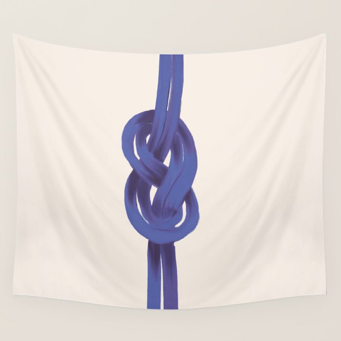 Minimalist Knot Art in Rich Blue Tones Elegant Abstract Illustration Wall Tapestry Gallery Image 1