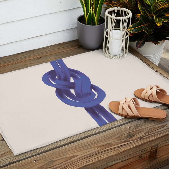 Minimalist Knot Art in Rich Blue Tones Elegant Abstract Illustration Outdoor Rug Gallery Image 2