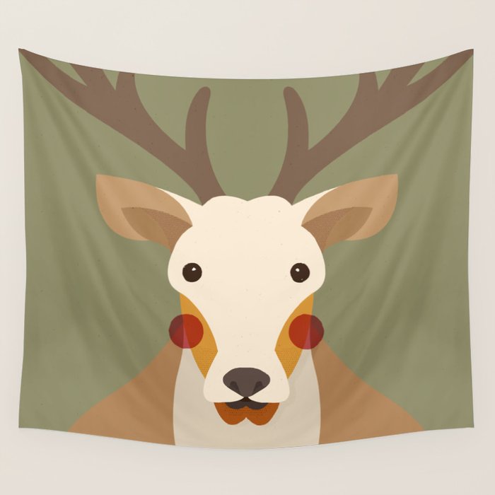 Red Deer Animal Portrait Wall Tapestry