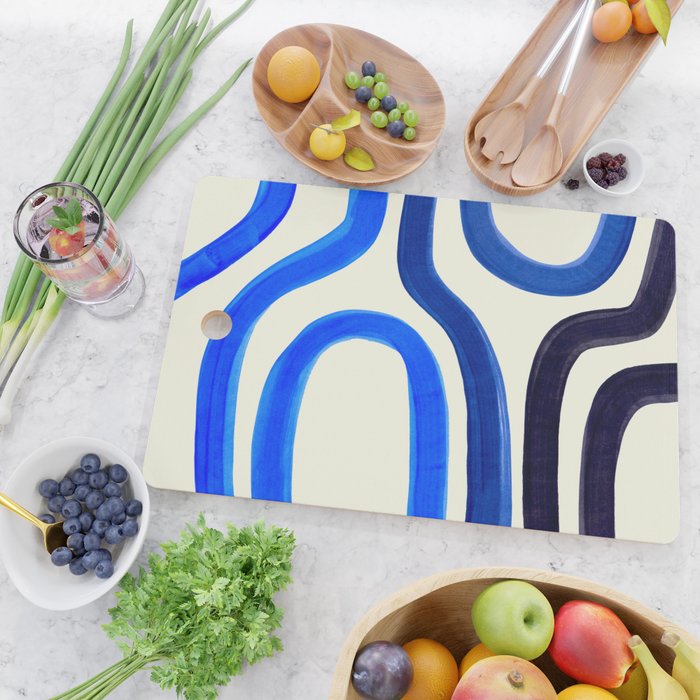 Electric Blues Fun Colorful Mid Century Modern Abstract Painting Shapes Pattern Cutting Board Gallery Image 2
