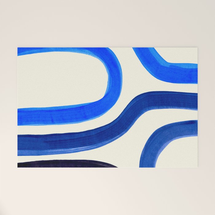 Electric Blues Fun Colorful Mid Century Modern Abstract Painting Shapes Pattern Welcome Mat Gallery Image 1