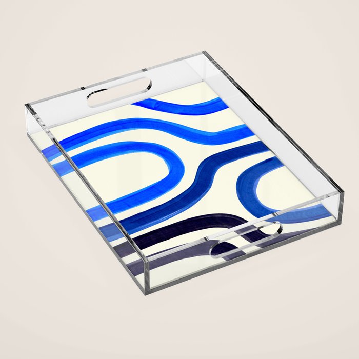 Electric Blues Fun Colorful Mid Century Modern Abstract Painting Shapes Pattern Acrylic Tray Gallery Image 1