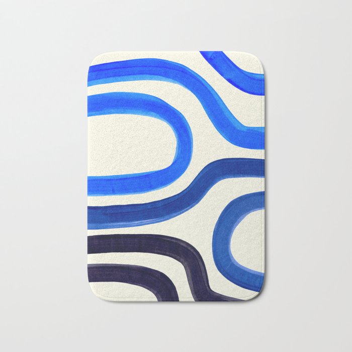 Electric Blues Fun Colorful Mid Century Modern Abstract Painting Shapes Pattern Bath Mat Gallery Image 1