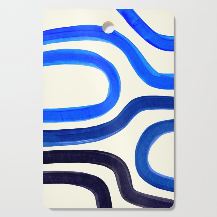 Electric Blues Fun Colorful Mid Century Modern Abstract Painting Shapes Pattern Cutting Board Gallery Image 1