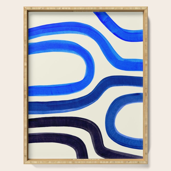 Electric Blues Fun Colorful Mid Century Modern Abstract Painting Shapes Pattern Serving Tray Gallery Image 1
