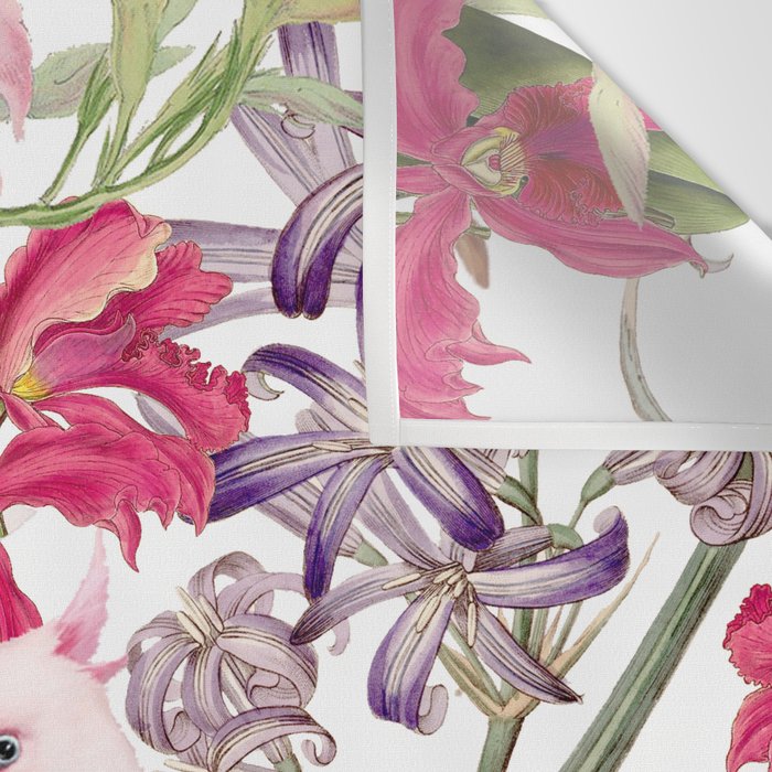 Vintage & Shabby Chic Pink Cockatoo Tropical Flower Jungle Wall Tapestry Gallery Image 3