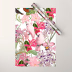 Vintage & Shabby Chic Pink Cockatoo Tropical Flower Jungle Wrapping Paper Gallery Image 1
