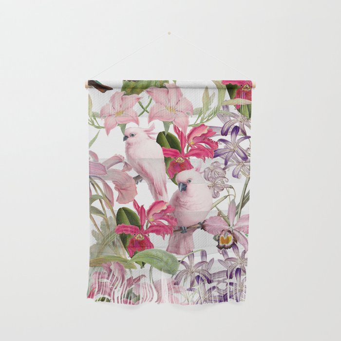 Vintage & Shabby Chic Pink Cockatoo Tropical Flower Jungle Wall Hanging Gallery Image 1