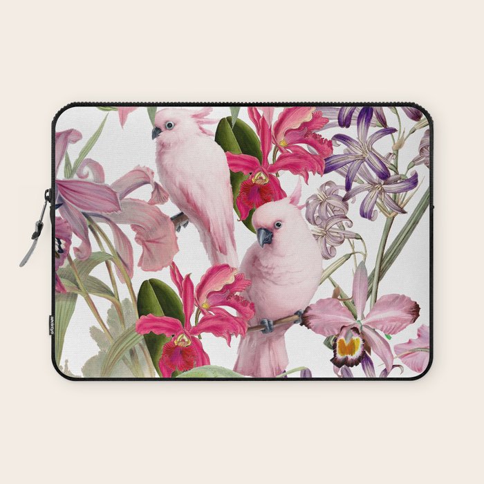 Vintage & Shabby Chic Pink Cockatoo Tropical Flower Jungle Laptop Sleeve Gallery Image 1