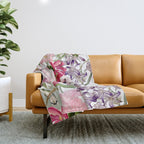 Vintage & Shabby Chic Pink Cockatoo Tropical Flower Jungle Throw Blanket Gallery Image 1
