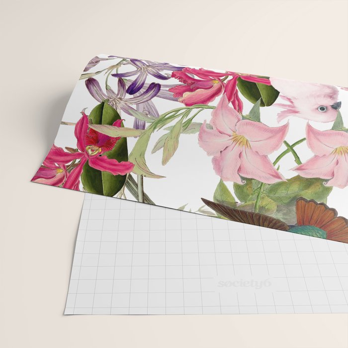 Vintage & Shabby Chic Pink Cockatoo Tropical Flower Jungle Wrapping Paper Gallery Image 2