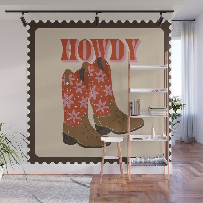 Howdy Cowgirl - Coral & Pink Wall Mural Gallery Image 1