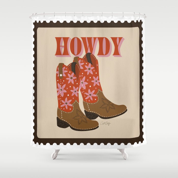 Howdy Cowgirl - Coral & Pink Shower Curtain Gallery Image 1