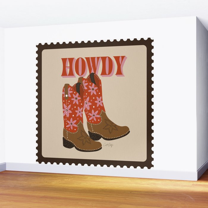 Howdy Cowgirl - Coral & Pink Wall Mural Gallery Image 2