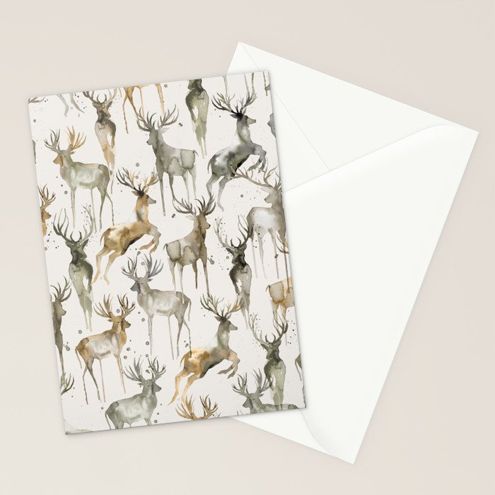 Fall Winter Woodland Deer Animals Stationery Card Gallery Image 2