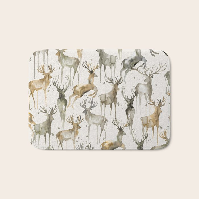 Fall Winter Woodland Deer Animals Bath Mat Gallery Image 1