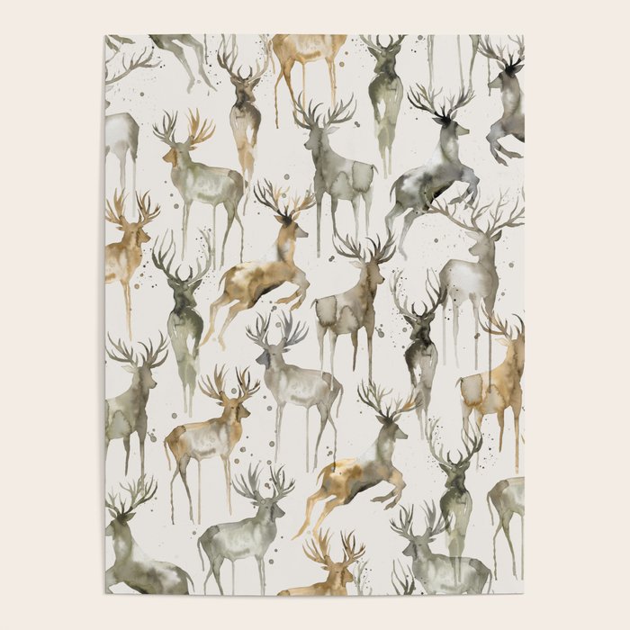 Fall Winter Woodland Deer Animals Poster Gallery Image 4