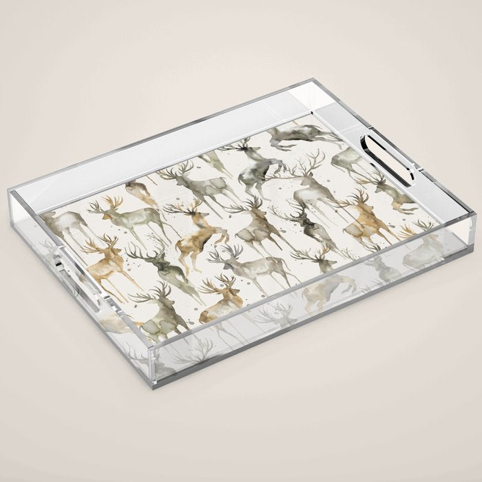 Fall Winter Woodland Deer Animals Acrylic Tray Gallery Image 1