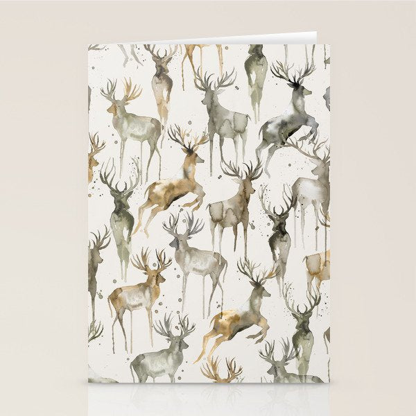Fall Winter Woodland Deer Animals Stationery Card Gallery Image 1
