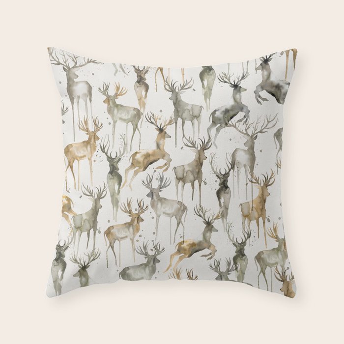 Fall Winter Woodland Deer Animals Throw Pillow Gallery Image 1