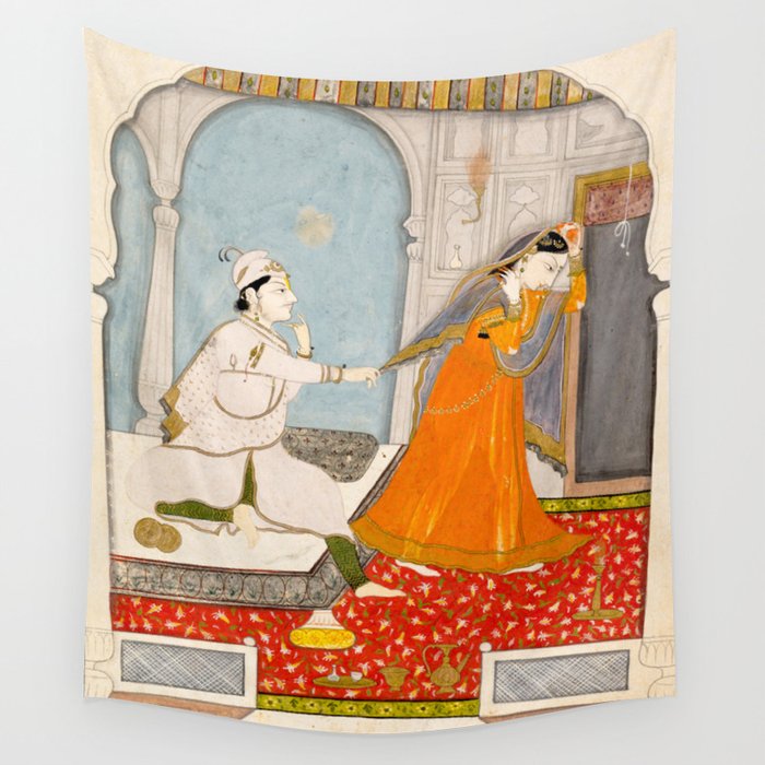 The Timid Bride Indian Painting Miniature  Wall Tapestry Gallery Image 4