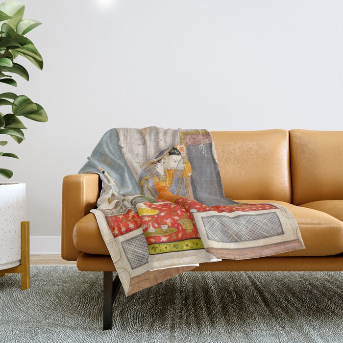 The Timid Bride Indian Painting Miniature  Throw Blanket Gallery Image 1