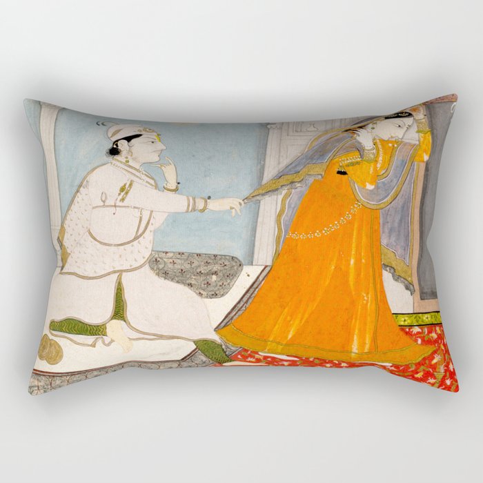 The Timid Bride Indian Painting Miniature  Rectangular Pillow Gallery Image 2