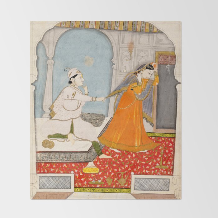 The Timid Bride Indian Painting Miniature  Throw Blanket Gallery Image 2