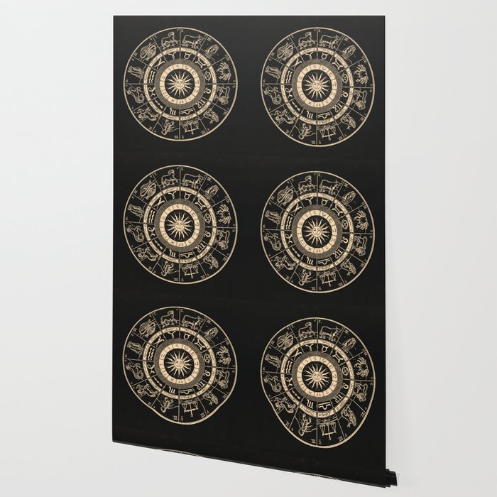 Vintage Zodiac & Astrology Chart | Charcoal & Gold Wallpaper Gallery Image 2