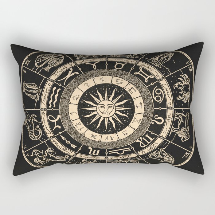 Vintage Zodiac & Astrology Chart | Charcoal & Gold Rectangular Pillow Gallery Image 2