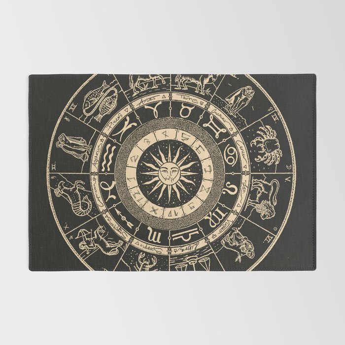 Vintage Zodiac & Astrology Chart | Charcoal & Gold Rug Gallery Image 2
