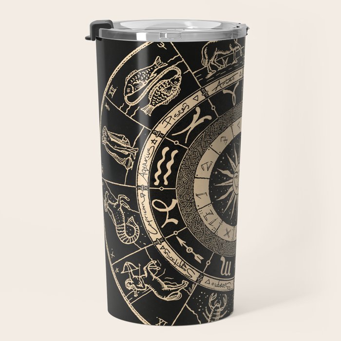 Vintage Zodiac & Astrology Chart | Charcoal & Gold Travel Mug Gallery Image 3