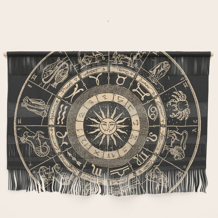 Vintage Zodiac & Astrology Chart | Charcoal & Gold Wall Hanging Gallery Image 1