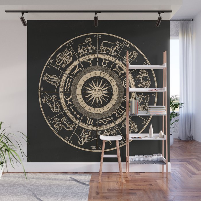 Vintage Zodiac & Astrology Chart | Charcoal & Gold Wall Mural Gallery Image 1
