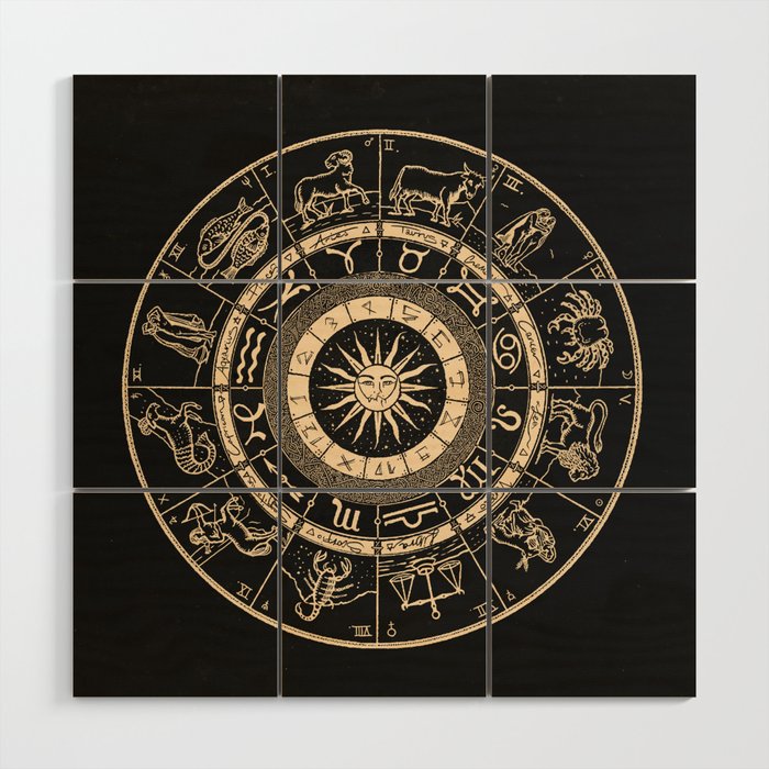 Vintage Zodiac & Astrology Chart | Charcoal & Gold Wood Wall Art Gallery Image 1