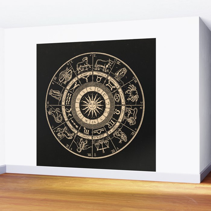 Vintage Zodiac & Astrology Chart | Charcoal & Gold Wall Mural Gallery Image 2