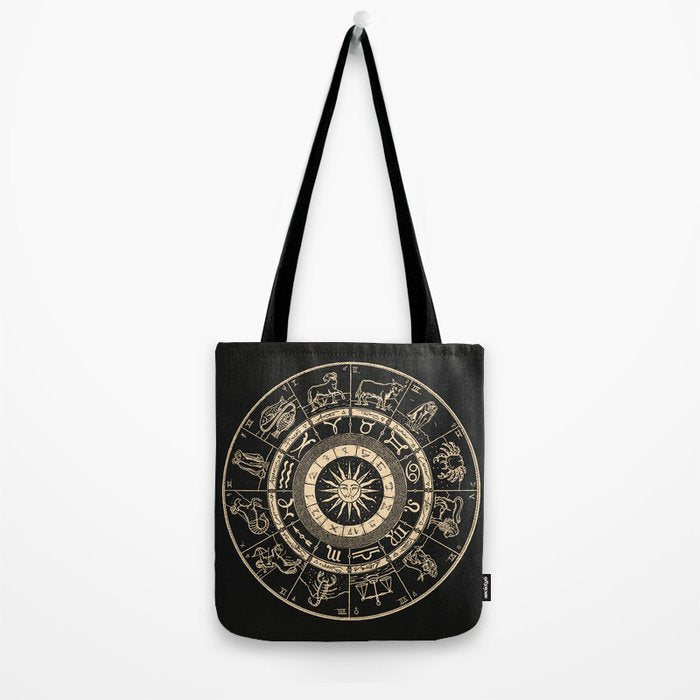 Vintage Zodiac & Astrology Chart | Charcoal & Gold Tote Bag Gallery Image 2