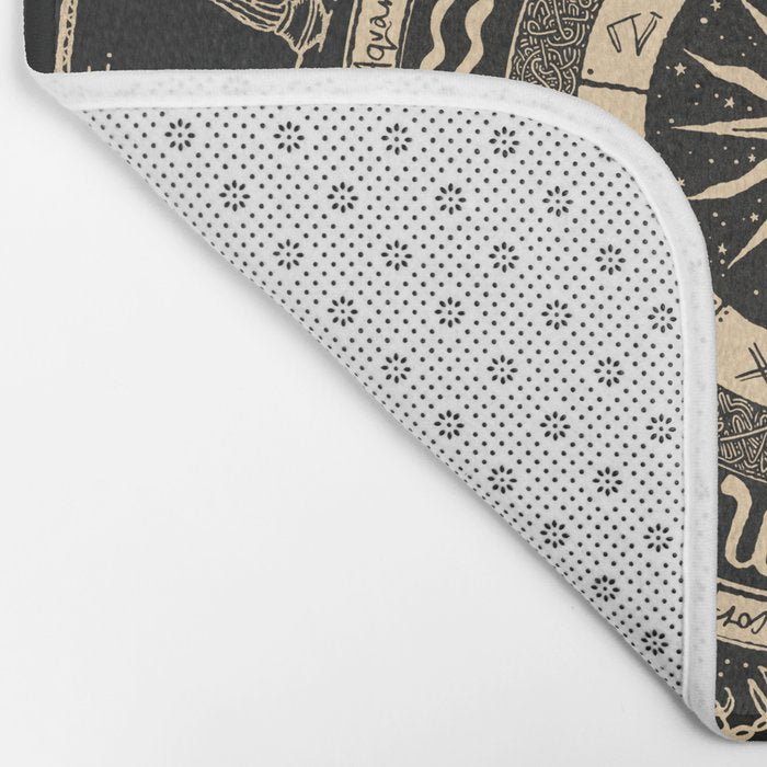 Vintage Zodiac & Astrology Chart | Charcoal & Gold Bath Mat Gallery Image 2