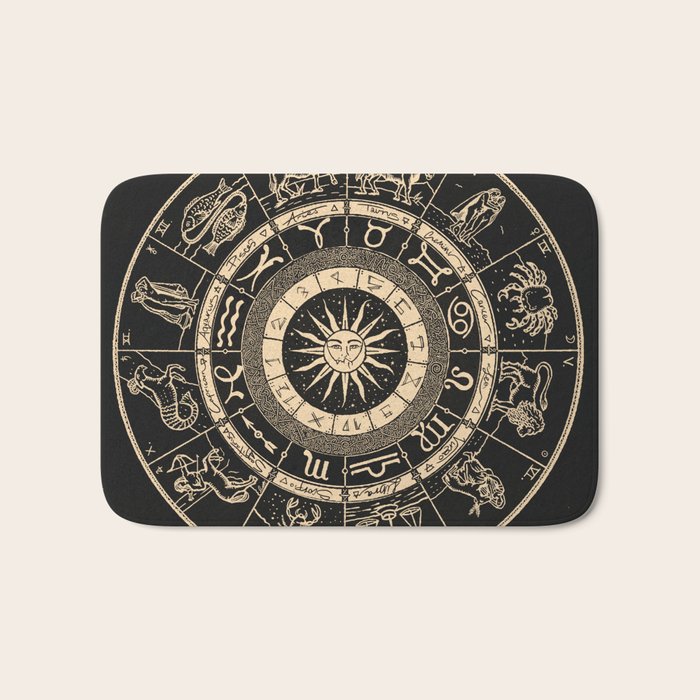 Vintage Zodiac & Astrology Chart | Charcoal & Gold Bath Mat Gallery Image 1