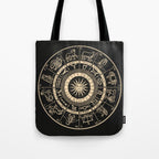 Vintage Zodiac & Astrology Chart | Charcoal & Gold Tote Bag Gallery Image 1