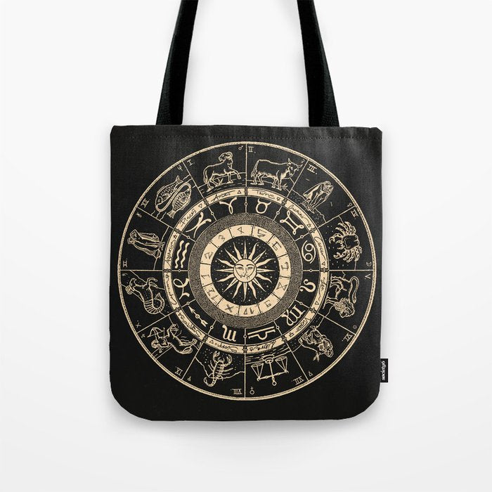 Vintage Zodiac & Astrology Chart | Charcoal & Gold Tote Bag Gallery Image 1